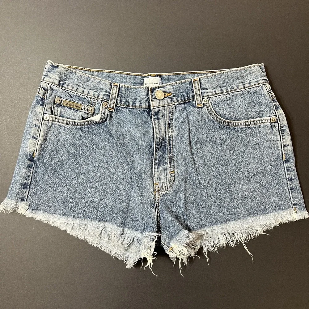 Vintage Calvin Klein Distressed Cutoff Jean Shorts Women's 13 90s Ripped